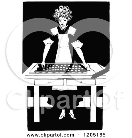 Clipart of a Vintage Black and White Baking Girl - Royalty Free Vector Illustration by Prawny Vintage