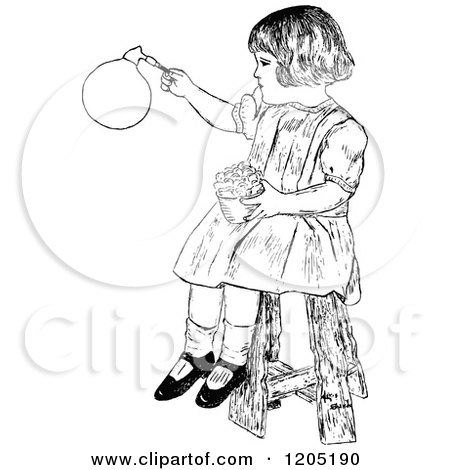 Clipart of a Vintage Black and White Girl Making Bubbles - Royalty Free Vector Illustration by Prawny Vintage