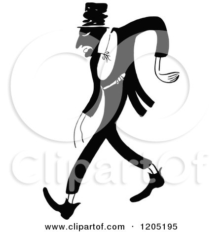 Cartoon of a Vintage Black and White Man Walking, Bert Williams - Royalty Free Vector Clipart by Prawny Vintage