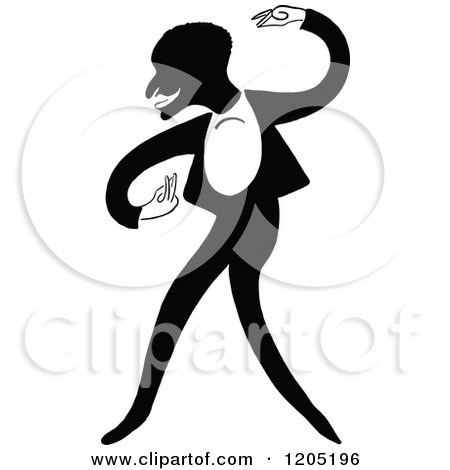 Cartoon of a Vintage Black and White Man Dancing - Royalty Free Vector Clipart by Prawny Vintage