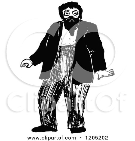 Clipart of a Vintage Black and White Man with a Beard - Royalty Free Vector Illustration by Prawny Vintage