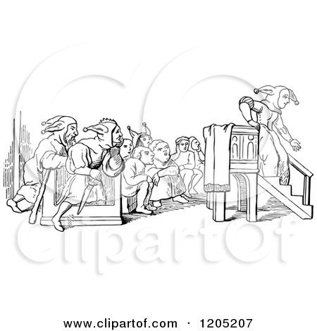 Clipart of a Vintage Black and White Preacher Folly Ending Her Sermon - Royalty Free Vector Illustration by Prawny Vintage