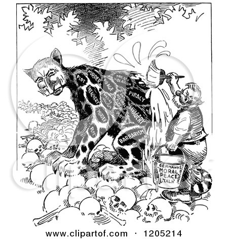 Clipart of a Vintage Black and White Leopard Changing His Spots - Royalty Free Vector Illustration by Prawny Vintage