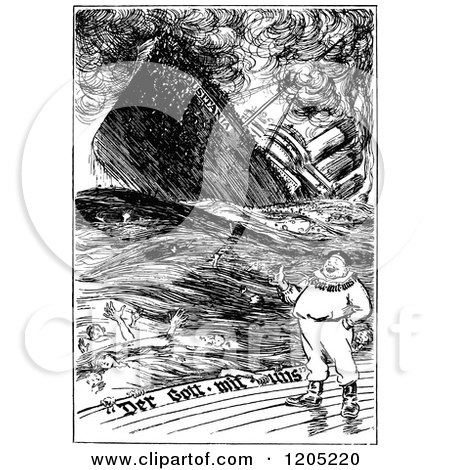 Cartoon of a Vintage Black and White Man by a Sinking Ship - Royalty Free Vector Clipart by Prawny Vintage