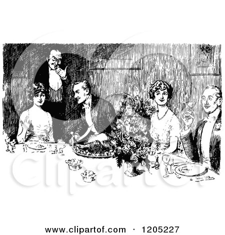 Clipart of Vintage Black and White People Dining - Royalty Free Vector Illustration by Prawny Vintage
