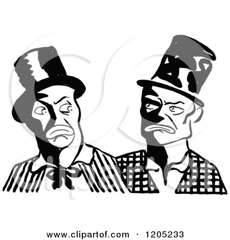 Cartoon of a Vintage Black and White Men in Top Hats - Royalty Free Vector Clipart by Prawny Vintage