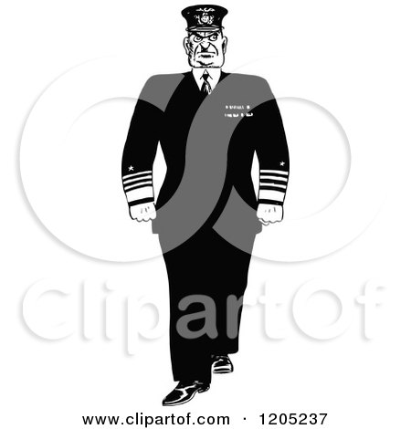 Cartoon of a Vintage Black and White Stern Admiral - Royalty Free Vector Clipart by Prawny Vintage
