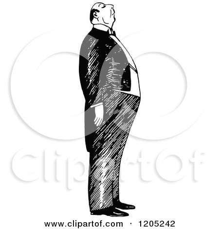 Cartoon of a Vintage Black and White Snobbish Butler - Royalty Free Vector Clipart by Prawny Vintage