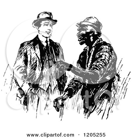 Clipart of Vintage Black and White Men Talking - Royalty Free Vector Illustration by Prawny Vintage
