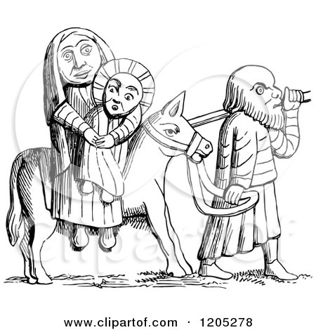 Clipart of a Vintage Black and White Flight into Egypt - Royalty Free Vector Illustration by Prawny Vintage