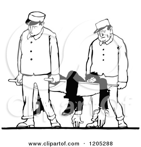 Clipart of a Vintage Black and White Man on a Stretcher - Royalty Free Vector Illustration by Prawny Vintage