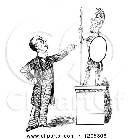Clipart of a Vintage Black and White Man and Roman Statue - Royalty Free Vector Illustration by Prawny Vintage