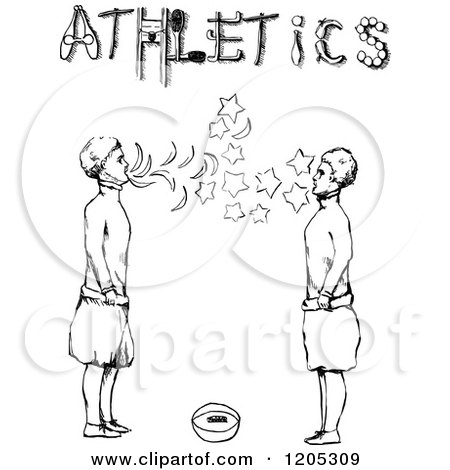 Clipart of Vintage Black and White Athletics Men - Royalty Free Vector Illustration by Prawny Vintage