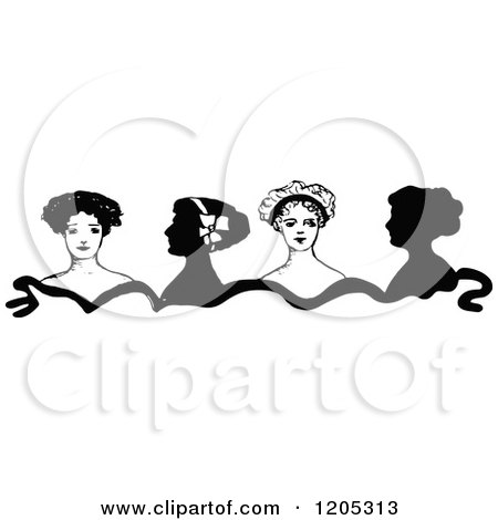 Clipart of a Vintage Black and White Border of Ladies - Royalty Free Vector Illustration by Prawny Vintage