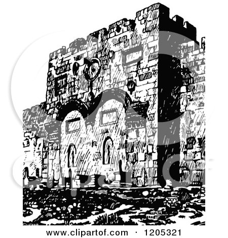 Cartoon of a Vintage Black and White Jerusalem Golden Gate - Royalty Free Vector Clipart by Prawny Vintage