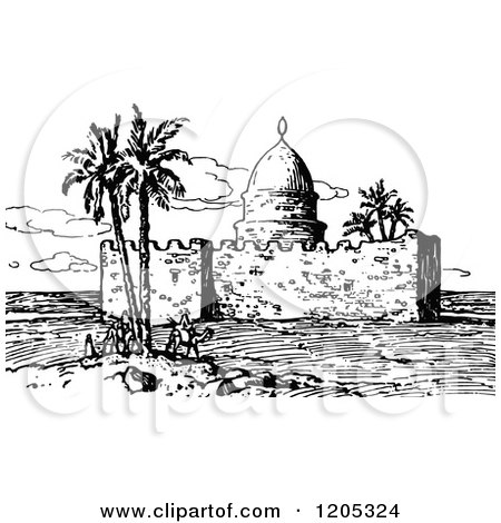 Cartoon of Vintage Black and White Tomb of Ezra - Royalty Free Vector Clipart by Prawny Vintage