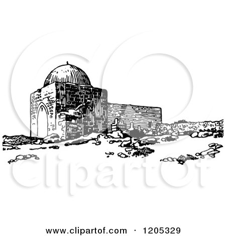 Cartoon of Vintage Black and White Rachels Tomb near Bethlehem - Royalty Free Vector Clipart by Prawny Vintage
