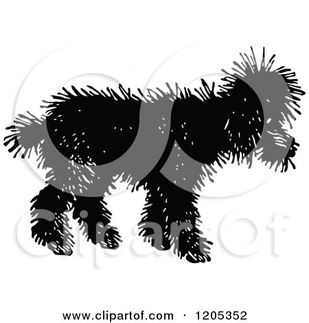 Cartoon of a Vintage Black and White Shaggy Dog - Royalty Free Vector Clipart by Prawny Vintage