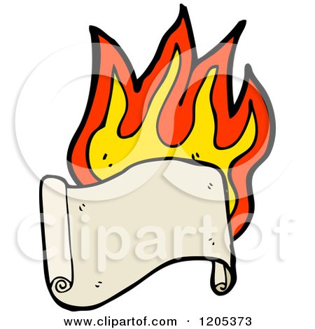 Cartoon of a Flaming Scroll - Royalty Free Vector Illustration by lineartestpilot
