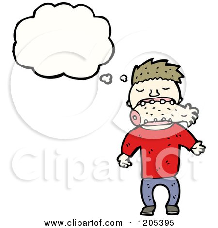 Cartoon of a Man with a Fish in His Mouth Thinking - Royalty Free Vector Illustration by lineartestpilot