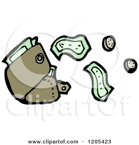 Cartoon of a Wallet and Cash - Royalty Free Vector Illustration by lineartestpilot