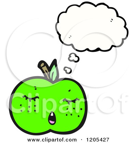 Cartoon of a Green Apple Thinking - Royalty Free Vector Illustration by lineartestpilot