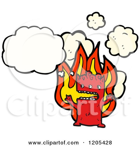 Cartoon of a Thinking Flaming Demon - Royalty Free Vector Illustration by lineartestpilot