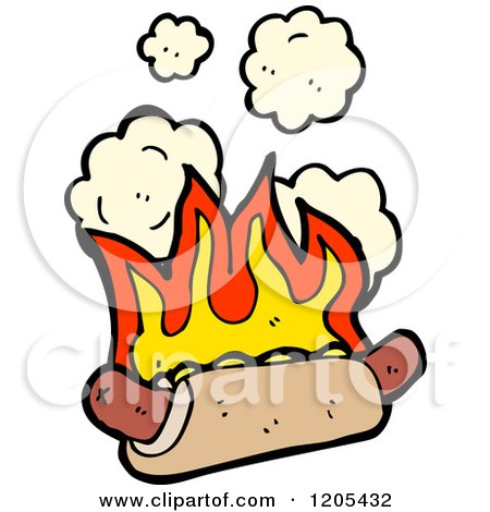 Cartoon of a Flaming Hot Dog - Royalty Free Vector Illustration by lineartestpilot