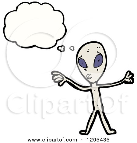 Cartoon of a Thinking Space Alien - Royalty Free Vector Illustration by lineartestpilot