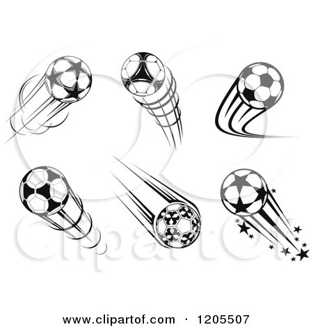 Clipart of Black and White Flying Soccer Balls - Royalty Free Vector Illustration by Vector Tradition SM