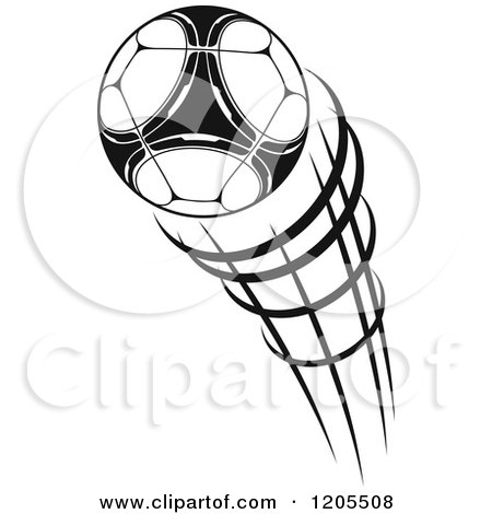 Clipart of a Black and White Flying Soccer Ball 2 - Royalty Free Vector Illustration by Vector Tradition SM