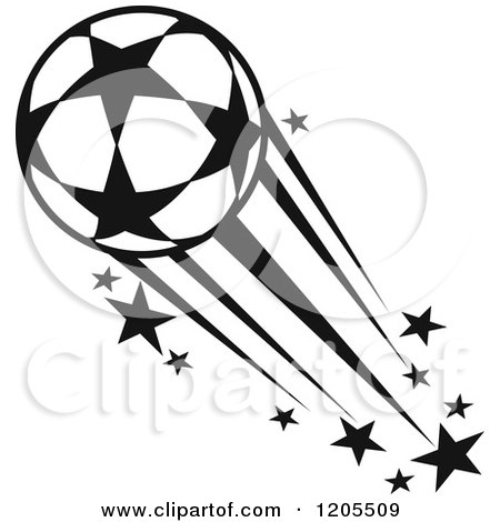 Clipart of a Black and White Flying Soccer Ball with Stars 2 - Royalty Free Vector Illustration by Vector Tradition SM