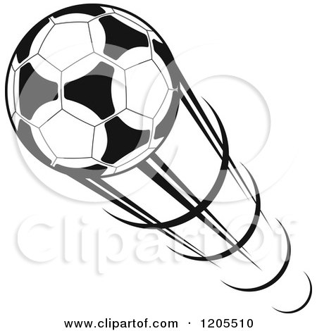 Clipart of a Black and White Flying Soccer Ball 3 - Royalty Free Vector Illustration by Vector Tradition SM