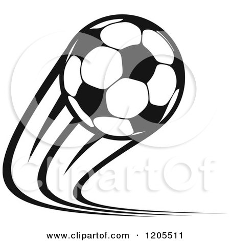 Clipart of a Black and White Flying Soccer Ball - Royalty Free Vector Illustration by Vector Tradition SM