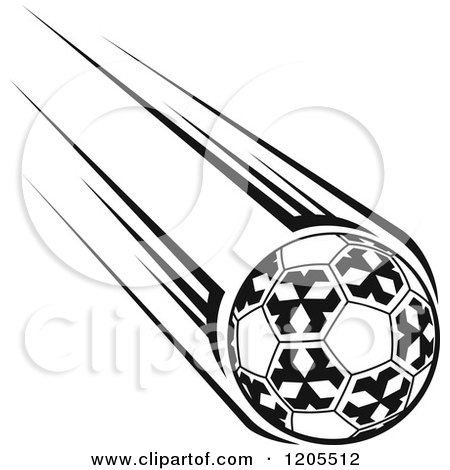 Clipart of a Black and White Flying Soccer Ball 4 - Royalty Free Vector Illustration by Vector Tradition SM