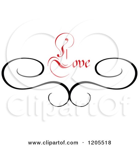 Clipart of Red Love Text and Swirls - Royalty Free Vector Illustration by Vector Tradition SM