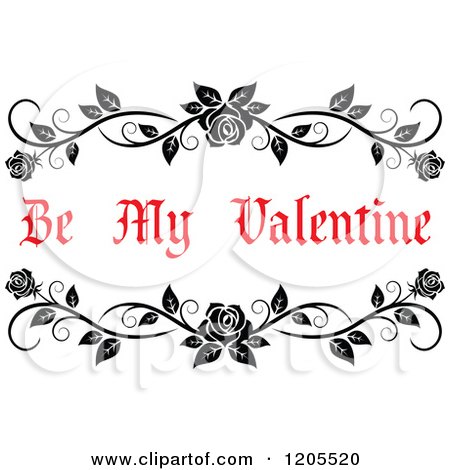 Clipart of Red Be My Valentine Text and Rose Vines - Royalty Free Vector Illustration by Vector Tradition SM