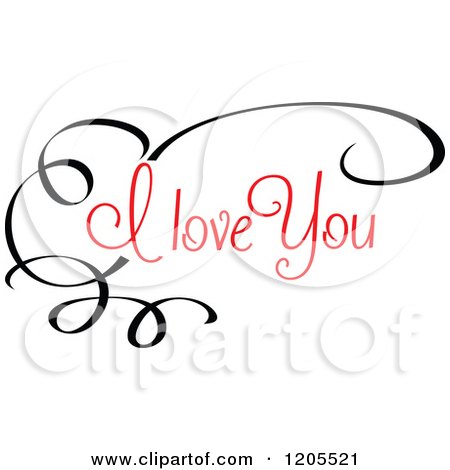 Clipart of Red I Love You Text with Swirls - Royalty Free Vector Illustration by Vector Tradition SM