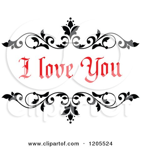 Clipart of Red I Love You Text with Vines - Royalty Free Vector Illustration by Vector Tradition SM