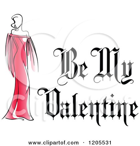 Clipart of Be My Valentine Text with a Woman in a Red Dress 2 - Royalty Free Vector Illustration by Vector Tradition SM
