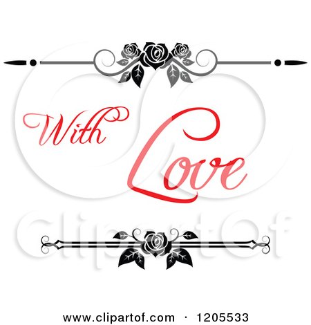 Clipart of Red with Love Text and Roses - Royalty Free Vector Illustration by Vector Tradition SM