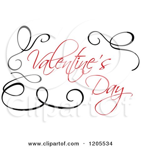 Clipart of Red Valentines Day Text with Black Swirls - Royalty Free Vector Illustration by Vector Tradition SM