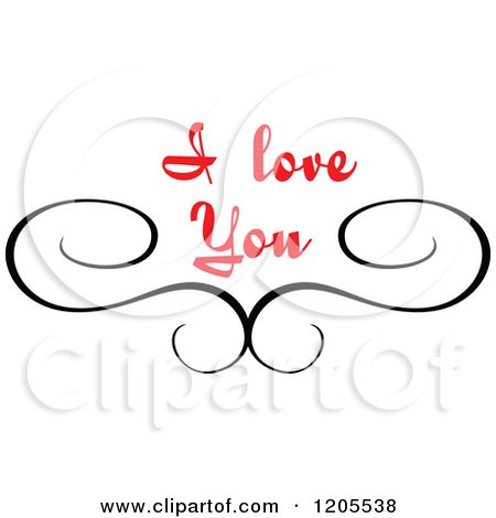 Clipart of Red I Love You Text with Swirls 3 - Royalty Free Vector Illustration by Vector Tradition SM