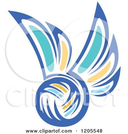 Clipart of a Blue Yellow and Turquoise Volleyball with Wings - Royalty Free Vector Illustration by Vector Tradition SM