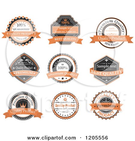 Clipart of Orange Black and White Vintage Quality Guarantee Labels with Sample Text - Royalty Free Vector Illustration by Vector Tradition SM