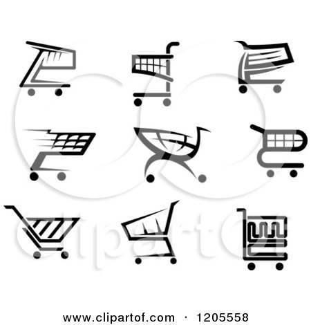Clipart of Black and White Shopping Cart Icons 2 - Royalty Free Vector