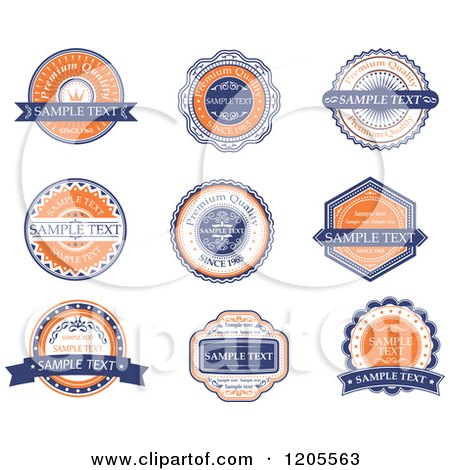Clipart of a Orange Blue and White Vintage Quality Guarantee Labels - Royalty Free Vector Illustration by Vector Tradition SM