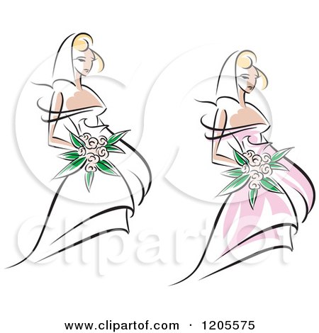 Clipart of Brides with Flowers and Wedding Gowns - Royalty Free Vector Illustration by Vector Tradition SM