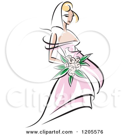 Clipart of a Blond Bride in a Pink Dress 2 - Royalty Free Vector Illustration by Vector Tradition SM