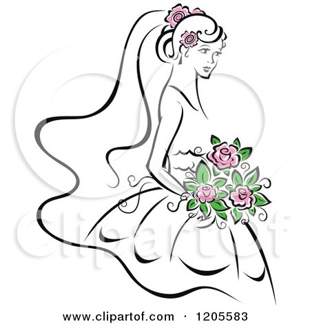 Clipart of a Bride with Pink Flowers - Royalty Free Vector Illustration by Vector Tradition SM